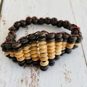 🎁Coconut Shell Beaded Rhomboid Bracelet (Brown/Tan, Stretchy)